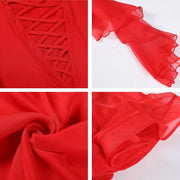 Women Perspective Ultra-thin Elegant Chiffon Yarn Waltzing Tango Dancing Dress Ballroom Costume - DancerInn