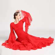 Women Perspective Ultra-thin Elegant Chiffon Yarn Waltzing Tango Dancing Dress Ballroom Costume - DancerInn