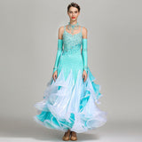 Laden Sie das Bild in den Galerie-Viewer, Women High-quality Fabric Contrast Color Design Beaded Fringed Blue Ballroom Dance Compepitiion Dress Ball Gown Evening Party Dress Waltz Costume YL7024