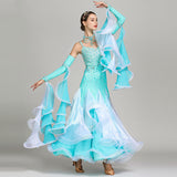 Load image into Gallery viewer, Women High-quality Fabric Contrast Color Design Beaded Fringed Blue Ballroom Dance Compepitiion Dress Ball Gown Evening Party Dress Waltz Costume YL7024