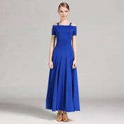 Women Off-Shoulder Hidden Zipper Short Sleeves Long Ballroom Dress Party Dress Spanish Dance Costume Ball Gown YL9003 - DancerInn