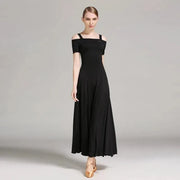Women Off-Shoulder Hidden Zipper Short Sleeves Long Ballroom Dress Party Dress Spanish Dance Costume Ball Gown YL9003 - DancerInn