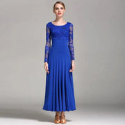 Women Hollow Lace Stitching Big Swing Party Dress Rumba Dance Costumes Waltz Dance Dresses Ballroom Gown - DancerInn