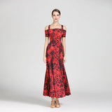 Load image into Gallery viewer, Women Leopard Ultra-fine Milk Silk Off- Shoulder Party Standard Ballroom Dress Rumba Dance Costume Stage Dance Wear YL9040