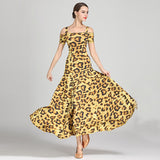 Laden Sie das Bild in den Galerie-Viewer, Women Leopard Ultra-fine Milk Silk Off- Shoulder Party Standard Ballroom Dress Rumba Dance Costume Stage Dance Wear YL9040