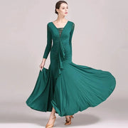 Women Lace Swallow-tailed Stitching Long Sleeves Standard Ballroom Dress Tango Costume Flamenco Dance Dresses Ball Gown - DancerInn