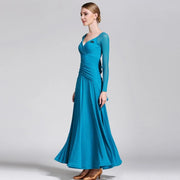 Women V-Neck Slim-fitting Pattern Tango Dress Waltz Dancing Clothing Evening Party Dress Ballroom Gown Rumba Costumes - DancerInn