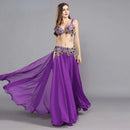 Belly Dance Costume Set for Women Beaded Bra, Belt & Skirt Belly Dancing Dresses - Purple / M