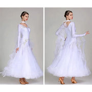 Women V-Neck Hidden Zipper Exquisite Decals Ballroom Dance Competition Dress For Waltz Dress Rumba Dance Costume - DancerInn