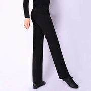 Men Black Straight Slim-Fit Anti-Wrinkle Latin Modern Ballroom Dance Pants with Pocket Belt - DancerInn