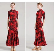 Women Leopard Short Sleeves Big A Hemline Spandex Latin Ballroom Dress Ball Gown Tango Costume YL7009 - DancerInn