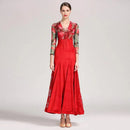 Robe de bal en velours rouge avec imprimé floral transparent pour danser et faire la fête - rouge / S