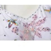 Women Flower Embroidery Finger Holder White Ballroom Dance Competition Dress Waltz Evening Party Dress Ball Gown - DancerInn