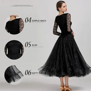 Women Boat Neck Imported Lace Stitching Slim-fitting Pattern Standard Dance Dress For Tango Costumes Evening Party YL1855 - DancerInn