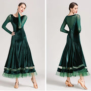 Women Korean Style Glittering Exquisite Velvet Ballroom Dance Dresses Waltzing Tango Dancewear Evening Party Dress - DancerInn