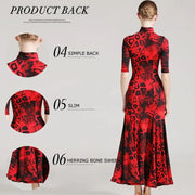 Women Leopard Short Sleeves Big A Hemline Spandex Latin Ballroom Dress Ball Gown Tango Costume YL7009 - DancerInn