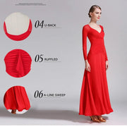 Women V-Neck Slim-fitting Pattern Tango Dress Waltz Dancing Clothing Evening Party Dress Ballroom Gown Rumba Costumes - DancerInn