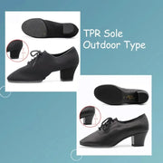 Women Non-slip Soft Sole Oxford Leather Heel 5cm Latin Ballroom Modern Dance Shoes Sports Teacher Dance Sneakers - DancerInn