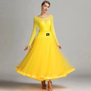 Women Lmitated Silk Fabric Gauze Stitching Women Ballroom Dress Waltz Dance Costume Evening Party Dress YL7007 - DancerInn