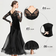 Women Hollow Lace Stitching Boat Neck Mermaid Dress Stage Dance Wear Latin Ballroom Dress Tango Costume Ball Gown - DancerInn
