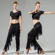 Women's Stretchable Multi-Layer Tassel Latin Dance Pants Fringe Dance Trousers - DancerInn