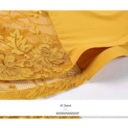 Women See-Through Hollow Lace Stitching Short Sleeves Red Tango Standard Ballroom Dress Waltz Rumba Dance Wear - DancerInn