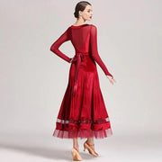 Women Korean Style Glittering Exquisite Velvet Ballroom Dance Dresses Waltzing Tango Dancewear Evening Party Dress - DancerInn