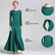 Women Gauze Stitching Sexy Design Party Dancing Ballroom Dance Dress Waltz Rumba Costume YL9004 - DancerInn