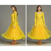 Women V-Neck Hidden Zipper Exquisite Decals Ballroom Dance Competition Dress For Waltz Dress Rumba Dance Costume - DancerInn