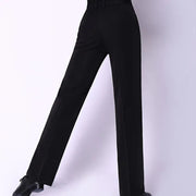 Men Black Straight Slim-Fit Anti-Wrinkle Latin Modern Ballroom Dance Pants with Pocket Belt - DancerInn