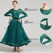 Women Lmitated Silk Fabric Gauze Stitching Women Ballroom Dress Waltz Dance Costume Evening Party Dress YL7007 - DancerInn
