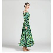 Women Leopard Bare Shoulder Backless Long Sleeves Evening Party Dresses Ballroom Gown Tango Costume Waltz - DancerInn