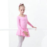 Girls Bowknot Short Sleeve Ballet Dress Gymnastics Leotards Chiffon Skirts for Kids - DancerInn