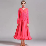 Women Neck Piece Flying Yarn Long Sleeves White Ballroom Dress Party Dress Waltz Rumba Costume Dance Clothing - DancerInn