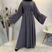 Stylish Hijab Dubai Abaya Long Dresses for Women with Sashes - DancerInn
