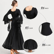 Women Perspective Ultra-thin Elegant Chiffon Yarn Waltzing Tango Dancing Dress Ballroom Costume - DancerInn