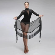 Woman Belly Dance Leopard Tassel Latin Dancing Lace Hip Scarf - DancerInn