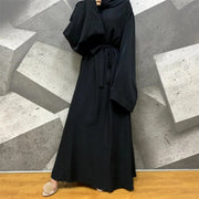 Stylish Hijab Dubai Abaya Long Dresses for Women with Sashes - DancerInn