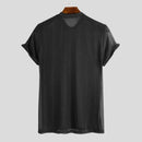 Magliette a maniche corte da uomo - Camicie da ballo da uomo lucide, traspiranti, aderenti, trasparenti, per discoteca - Nero / S