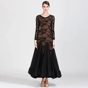 Women Hollow Lace Stitching V-Neck Ballroom Waltz Rumba Dresses Spanish Flamenco Dance Costumes - DancerInn
