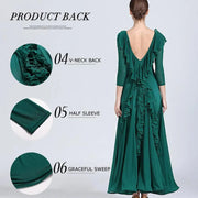 Women Chiffon Yarn V-Back Long Sleeves Party Dress Ball Gown Ballroom Waltz Dress Rumba Dance Costume Stage Dance Wear - DancerInn