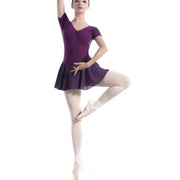 Women Short Sleeve One-piece Formal Ballet Practice Dress Aerial Yoga Clothes - DancerInn