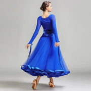 Women Lmitated Silk Fabric Gauze Stitching Women Ballroom Dress Waltz Dance Costume Evening Party Dress YL7007 - DancerInn