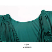 Women Chiffon Yarn V-Back Long Sleeves Party Dress Ball Gown Ballroom Waltz Dress Rumba Dance Costume Stage Dance Wear - DancerInn