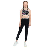 Load image into Gallery viewer, Girls Round Neck Sleeveless Letters Print Crop Top Elastic Waistband Printed Pants Leggings  Dance Set