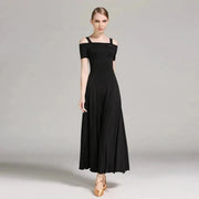 Women Off-Shoulder Hidden Zipper Short Sleeves Long Ballroom Dress Party Dress Spanish Dance Costume Ball Gown YL9003 - DancerInn