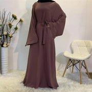 Stylish Hijab Dubai Abaya Long Dresses for Women with Sashes - DancerInn