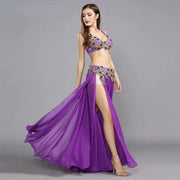 Women Professional Oriental Beaded Belly Dancing Dresses Set Bra+Belt+Skirt Belly Dance Costumes - DancerInn