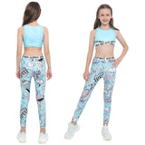 Load image into Gallery viewer, Girls Round Neck Sleeveless Letters Print Crop Top Elastic Waistband Printed Pants Leggings  Dance Set