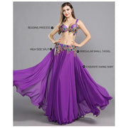 Women Professional Oriental Beaded Belly Dancing Dresses Set Bra+Belt+Skirt Belly Dance Costumes - DancerInn